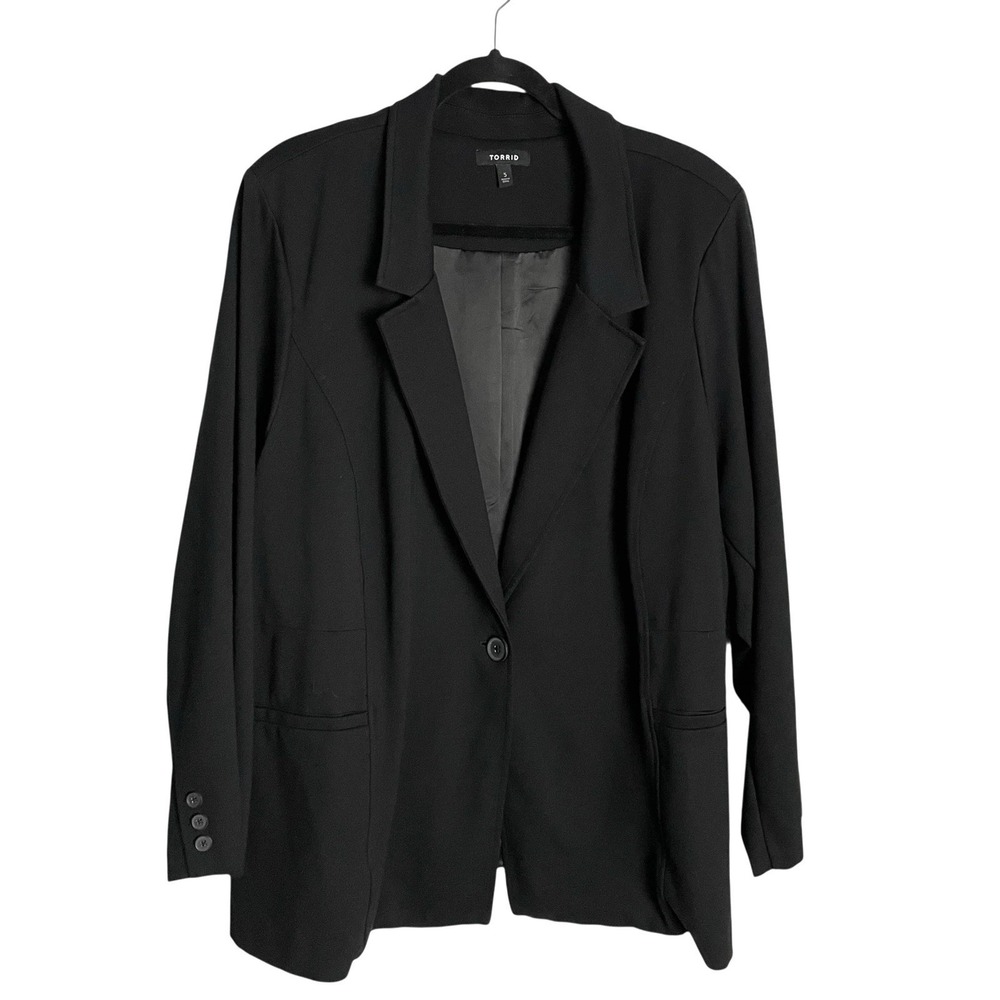 Torrid Ponte Knit Blazer Jacket Womens 5X Black 1 Button Lined Stretch Office‎